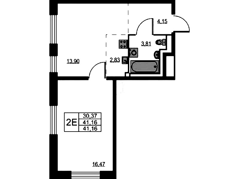 1-комнатная квартира 41.16 м², 1/11 эт., ЖК «Квартал Лаголово»
